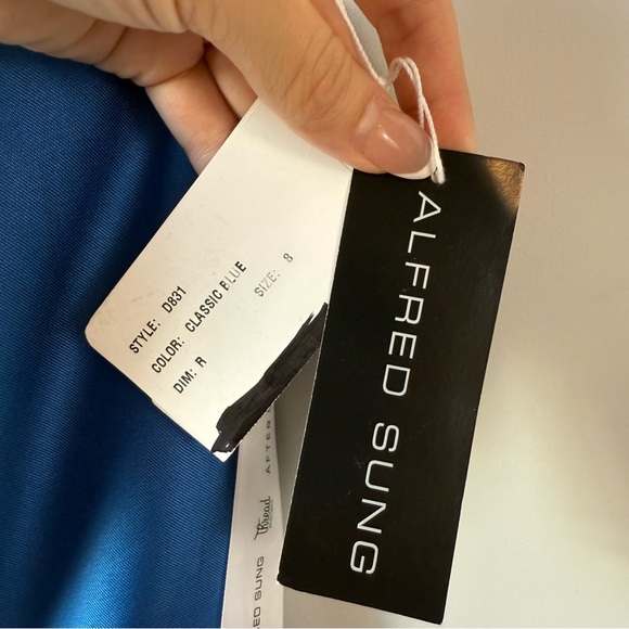 Alfred Sung D831 One‎ Shoulder Slit Maxi Gown Classic Blue 8 - Picture 4 of 7